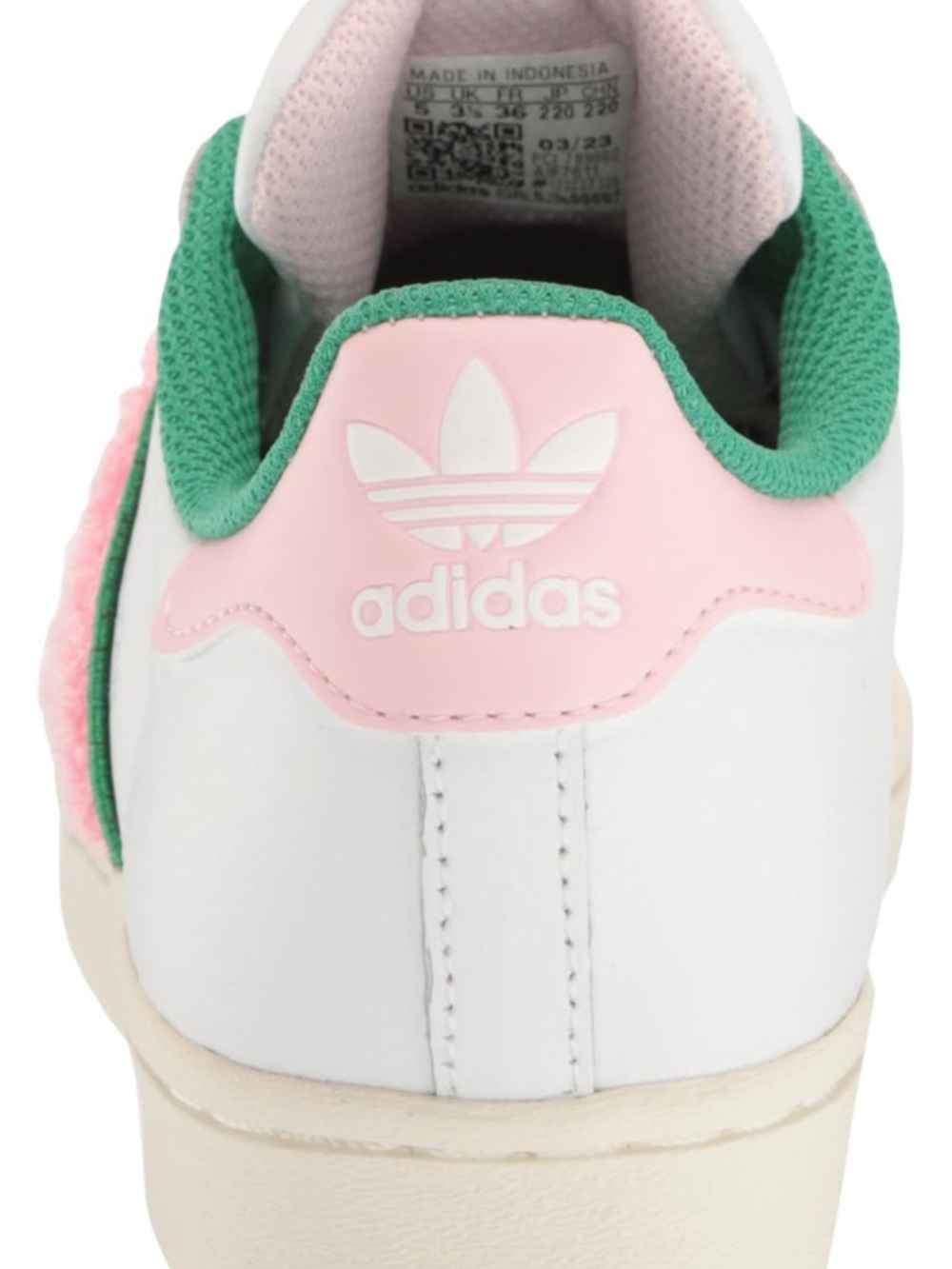 adidas White Pink Green Superstar Sneakers - Picture 4 of 6